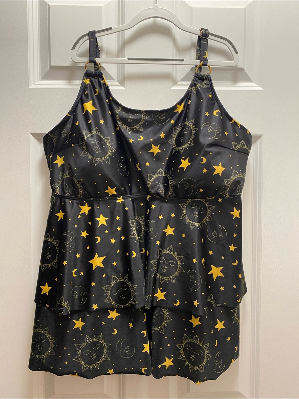Black & Yellow Sun and Stars celestial Swim top tankini - Women plus 4x ☀️